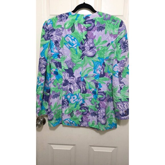 Collection Point Of View Gram core Floral Blazer Jacket Medium 100% Silk Vibrant - Picture 3 of 7